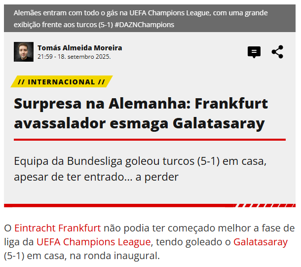 Eintracht Frankfurt-Galatasaray maçı sonrası dış basında flaş manşetler