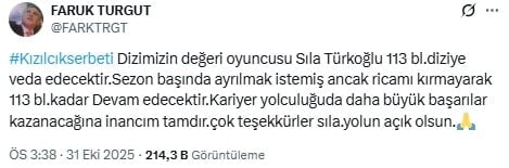 Hikayenin merkezindeydi: Kızılcık Şerbetine veda ediyor