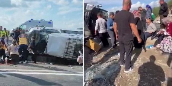 Yolcu otobüsü refüje devrildi: Çok sayıda yaralı
