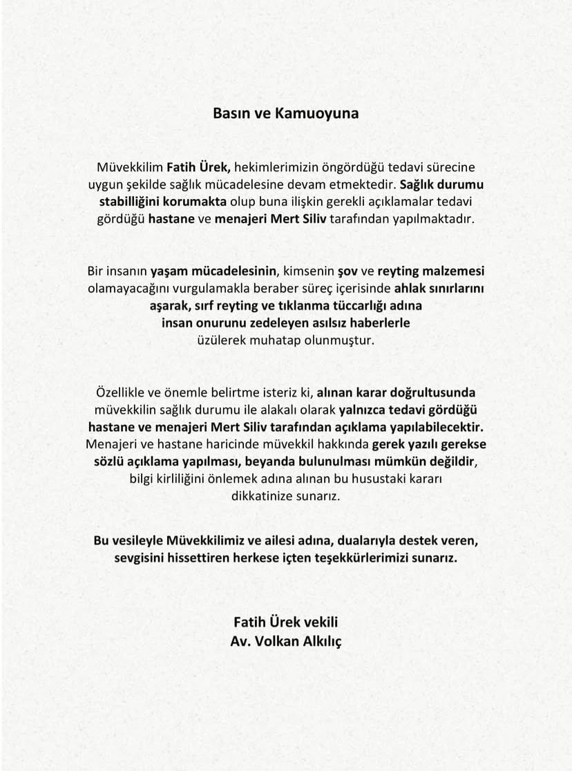 Avukatı Fatih Ürek'in son durumunu açıkladı