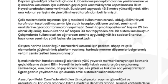 Ayasofya’nın restorasyonunda zeminin tahrip edildiği iddialarına yalanlama