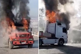 Aynı noktada yarım saat arayla iki kamyonda yangın