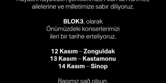Blok3 konserlerini iptal etti