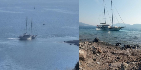 Bodrum’da 41 metre uzunluğundaki yelkenli karaya oturdu