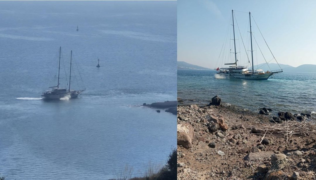 Bodrum'da 41 metre uzunluğundaki yelkenli karaya oturdu