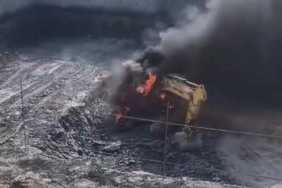 İş makinesi alev alev yandı