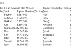 Türkiyenin parasal haritası: İstanbul ilk sırada, Bayburt son sırada