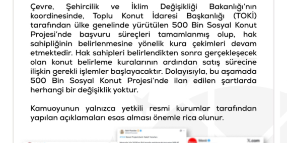 DMM: Sosyal Konut Projesi'nde ilan edilen şartlarda bir değişiklik olmadı