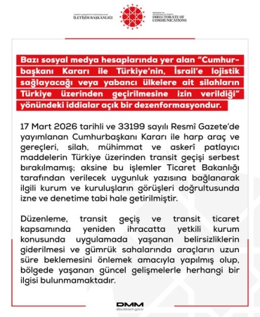 DMM'den 'Türkiye'nin İsrail'e lojistik sağlayacağı' iddialarına yalanlama