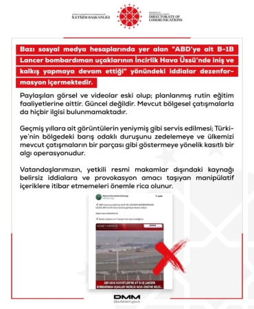 İletişim Başkanlığı, ABD uçaklarının İncirlik Üssünü kullandığı iddialarını yalanladı