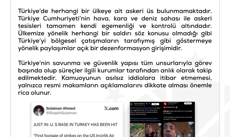 "Türkiyede bulunan bir Amerikan askeri üssünün vurulduğu" iddialarına yalanlama